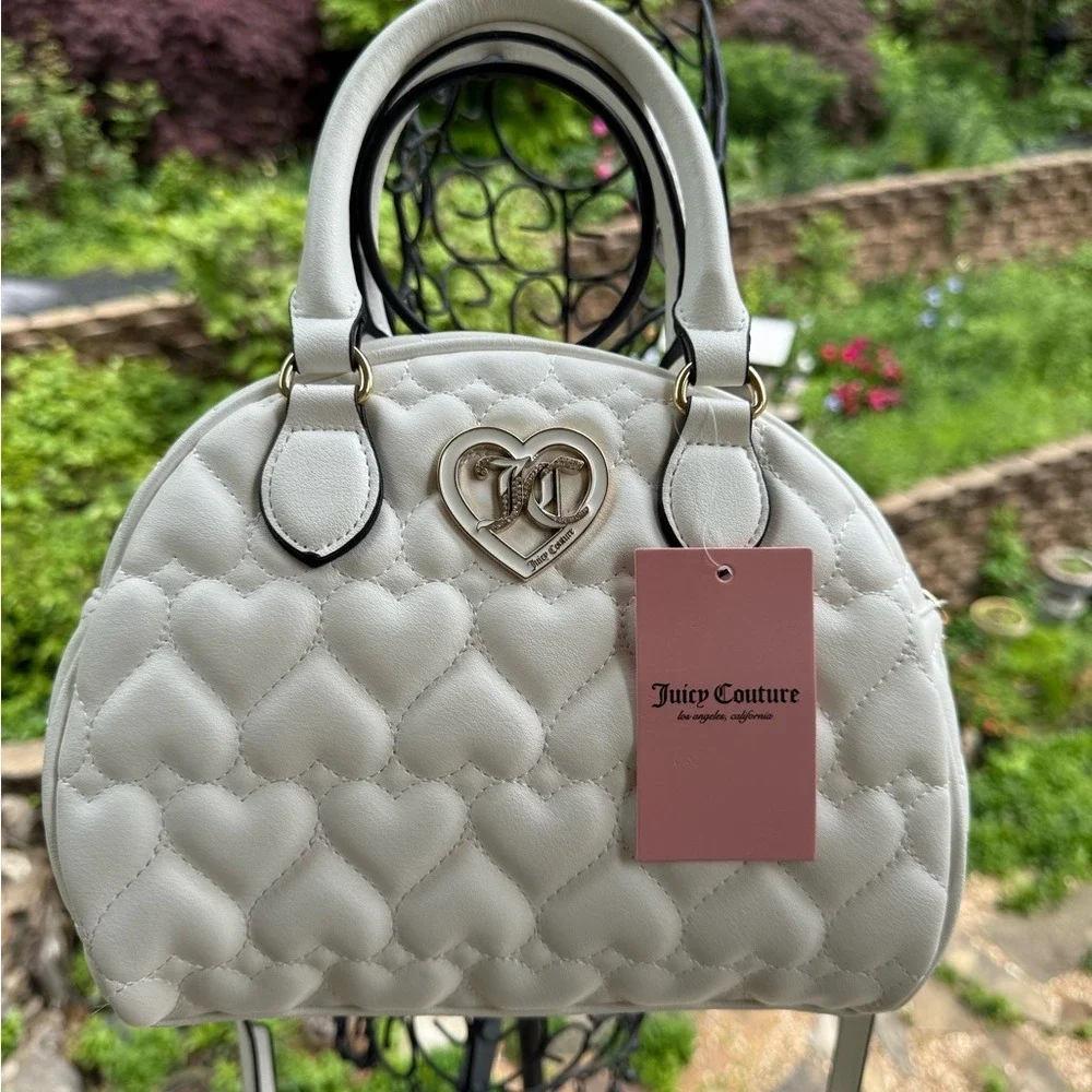 Juicy Couture‎ Flawless Dome Satchel Heart Quilt White Handbag 11JCCLFJC-HWT NEW